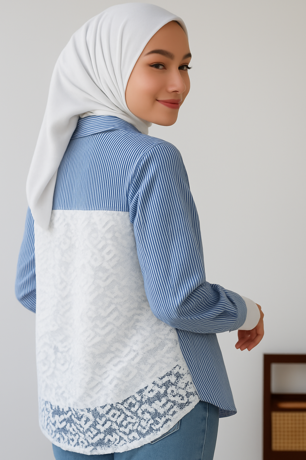 Chemise à rayures avec dentelle