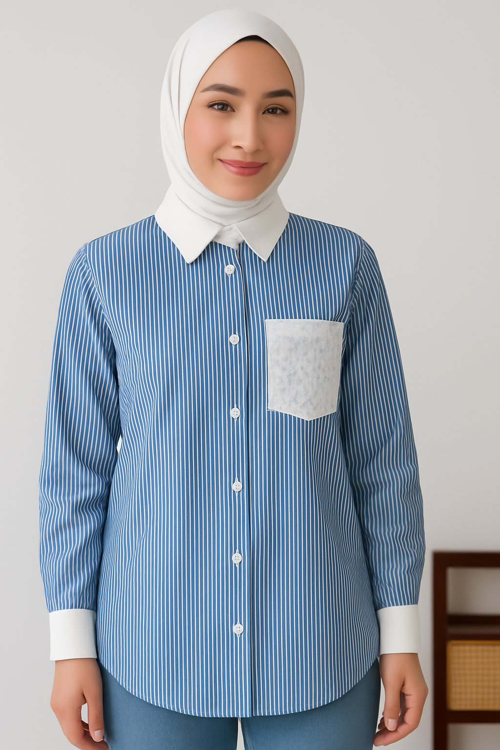 Chemise à rayures avec dentelle