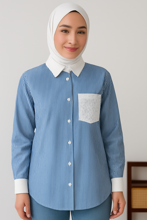 Chemise à rayures avec dentelle